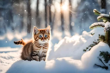 Fotobehang cat in snow © Ayesha