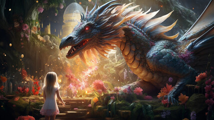 Fototapeta na wymiar Magical Dragon in wonderland
