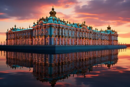 Historic Hermitage Museum in Saint Petersburg, showcasing its architectural grandeur, Generative AI