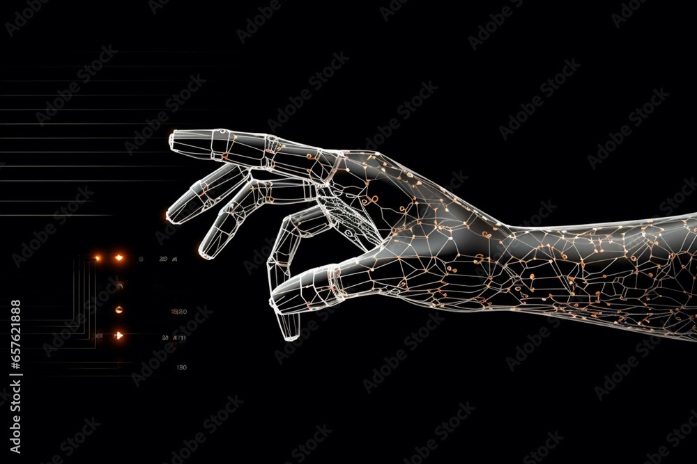 Aufkleber A line art illustration of a robot hand touching a digital interface, representing AI's interaction with digital systems.