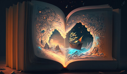 Magical book. surreal mystical fantasy artwork. Generative AI