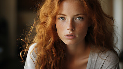 Naklejka premium red headed woman face close up