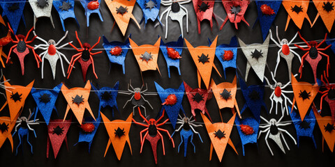 Obraz premium Halloween Felt Pull Flower Party Decor, Festive Felt Pumpkin and Bat Pull Flag, Halloween Martial Arts Atmosphere Decoration, Reusable Halloween Event Decor, Spooky Home Decor for Halloween