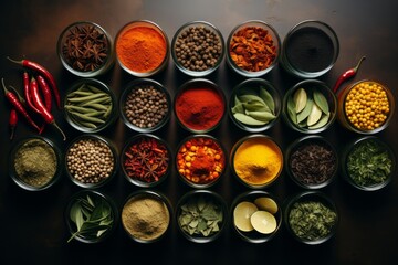  Spice and seasoning kit with a variety of spices, herbs, and spice jars, Generative AI - obrazy, fototapety, plakaty