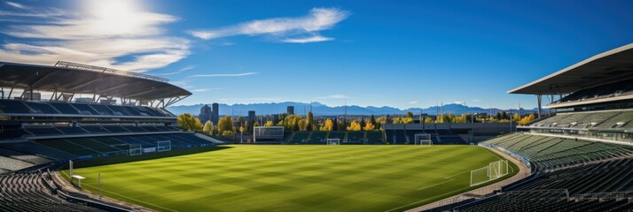 Fototapeta premium A soccer stadium with a lawn field