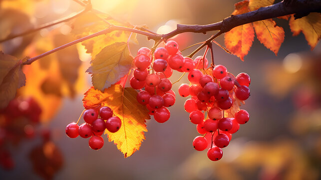 Hello autumn guelder rose tree. AI generated image.