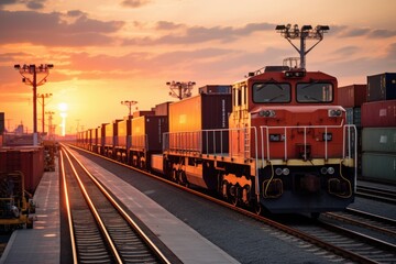 Fototapeta na wymiar Cargo train: massive, industrial, and essential for global trade