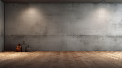 3d rendering of empty room with wooden floor and concrete wall