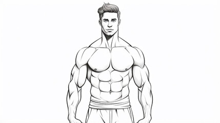 Obraz premium fitness corpo atlético definido Desenho de uma linha isolado em fundo branco