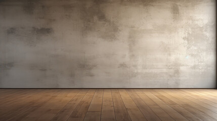 3d rendering of empty room with wooden floor and concrete wall - obrazy, fototapety, plakaty