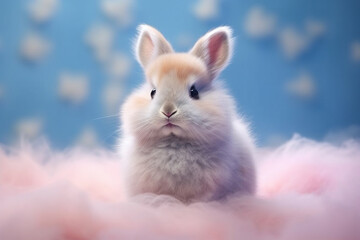 A pastel bunny with fluffy fur and a sweet expression, its pastel hues adding a touch of whimsy and charm to its adorable features. 