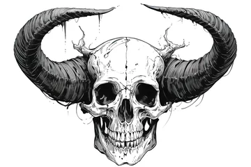 Foto op Plexiglas human skull with devil horn black and white © Маргарита Вайс