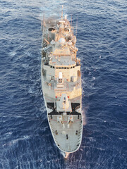     Military ship,aerial view 