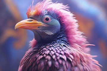 A pastel-colored Penguin with a majestic mane, rendered in soft hues of pink, purple, and blue, exuding a serene and regal presence.