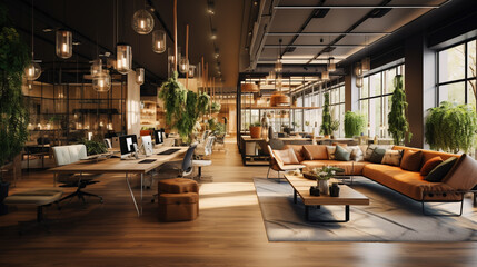 Modern working office interior, 3d rendering