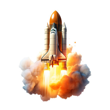 The Launch of a rocket,  introduction or unveiling of a new product, service, campaign, or business initiative , isolated on transparent and white background