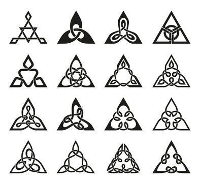 Celtic trinity knot Triquetra symbol set black monochrome line icon vector illustration