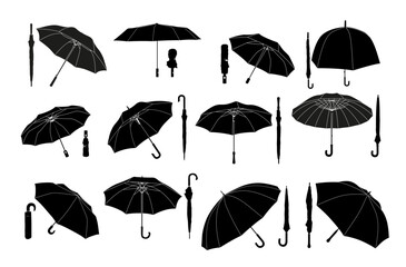 Black fashion open closed umbrella different shape rain protection accessory set isometric vector © Aleksandr