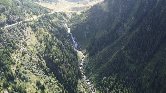Scenic drone footage of Transfagarasan, Romania. Fascinating aerial views of landscape, mountains, rocks and road.