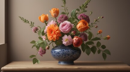 flower bouquet vase in simple background, ai