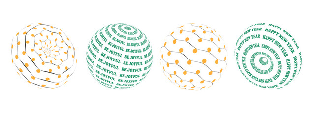 Set in fashionable style. New Year's geometric balls and donuts.