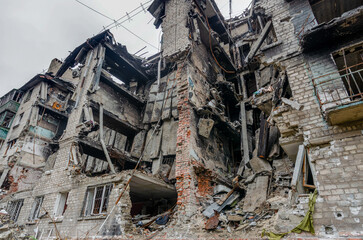 destroyed and burned houses in the city Russia Ukraine war