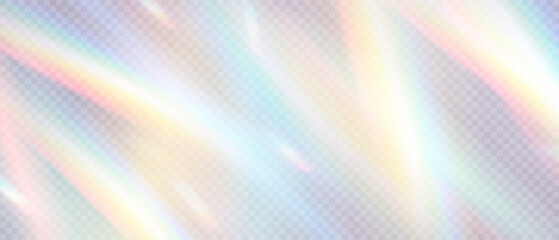  Rainbow Prism Light Effect. Crystal Flare Leak Shadow Overlay on transparent Backdrop. Optical rainbow lights, glare, leak, streak overlay. Vector colorful vector lenses and light flares.