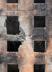 destroyed and burned houses in the city during the war in Ukraine
