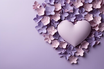 Heart from paper on pastel lavender color background.