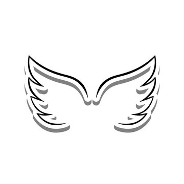 Outline Wings on white silhouette and gray shadow. Vector illustration for decoration or any design.