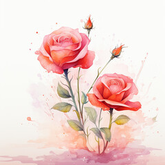 Beautiful watercolor rose bouquet on white background. Vector illustration.