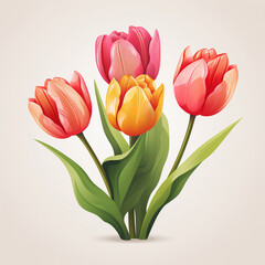Fototapeta premium Bouquet of red tulips on white background. Vector illustration.