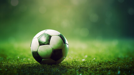 Naklejka premium Football - for soccer - on green grass field.