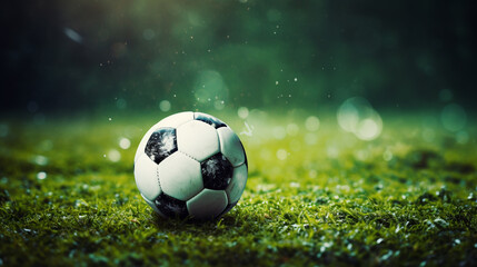 Naklejka premium Soccer ball on soccer field
