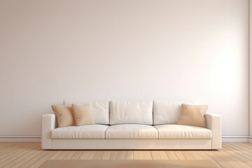 Light-colored sofa against a light, monochromatic empty wall