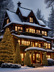 Fototapeta premium Cozy cinematic HDR house detailed K Christmas.