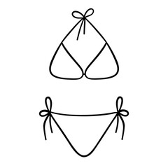 Swimsuit vector icon. Women's bikini swimsuit. Beach wear. Illustration in doodle style.