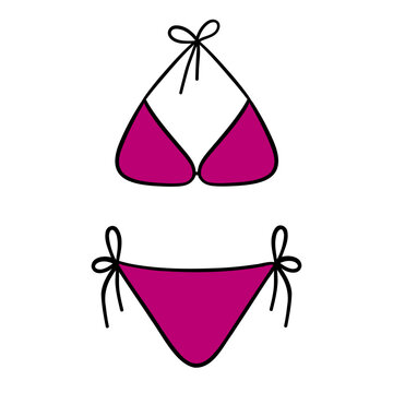 Women's bikini swimsuit. Beach wear. Bikini. Swimsuit for the pool. Hand drawn vector illustration.