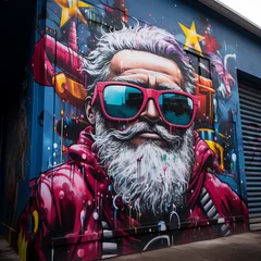 Fotobehang Modern Santa Claus with Graffiti Style and Colorful Decorations © NE97