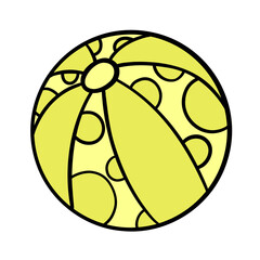 Beach ball. Inflatable ball for the pool. Active summer vacation. Hand drawn vector illustration.