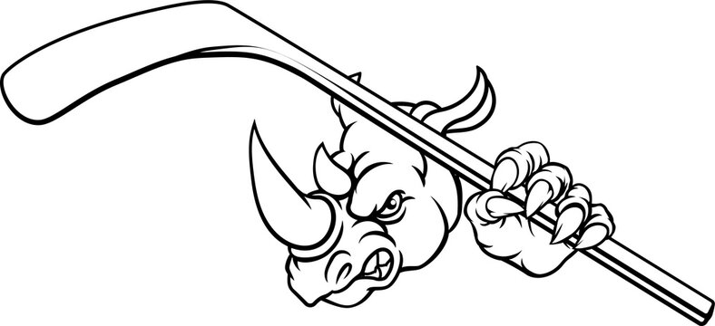 rhino hockey player black and white clip art preview