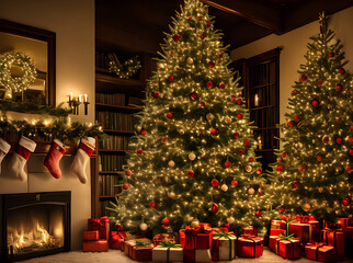 HDR cinematic Christmas tree in cozy K