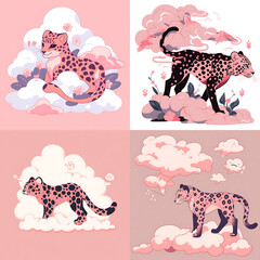pink illustration leopard pattern cartoon watercolor   ,ai generated