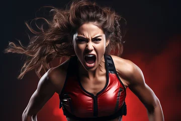 Fotobehang female fitness model screaming © Zenturio Designs