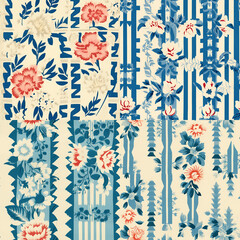 Vintage tiles patterns of flowers   ,ai generated
