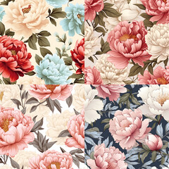 blooms peonies seamless pattern  ,ai generated