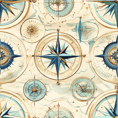 vintage sea pattern with stars  ,ai generated