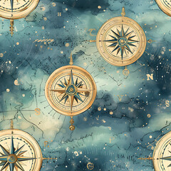 Fototapeta na wymiar vintage sea pattern with stars ,ai generated