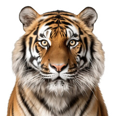 tiger face shot isolated on transparent background cutout