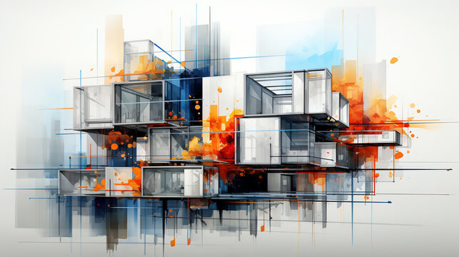 Colorful Architectural Sketch of a House Minimalistic Modern Background